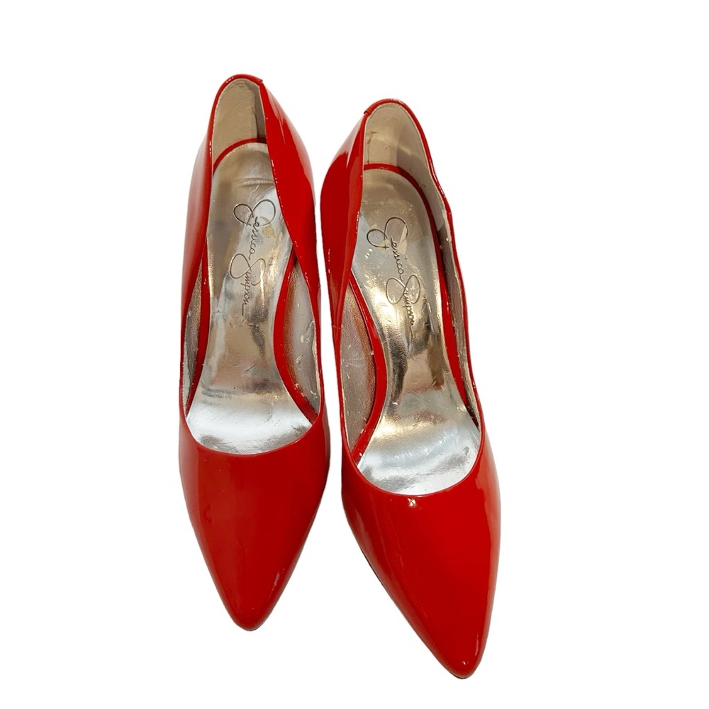 Jessica Simpson Red Patent Leather Multicolor Heels, Size 8 1/2